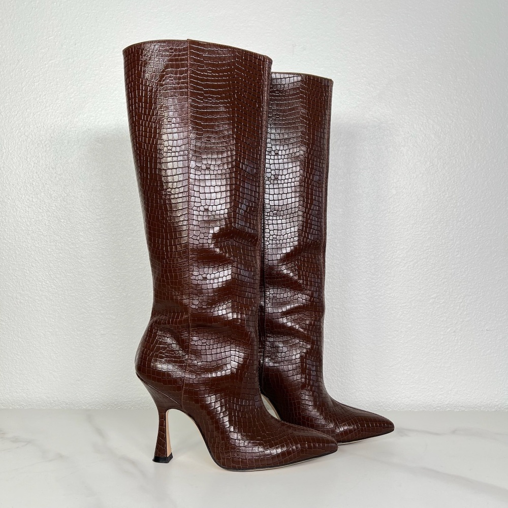Stuart Weitzman Brown Leather Snakeskin Boots - Size 6.5